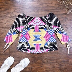 Marie Oliver • Off Shoulder Blouse geometric tribal print silk cotton top
